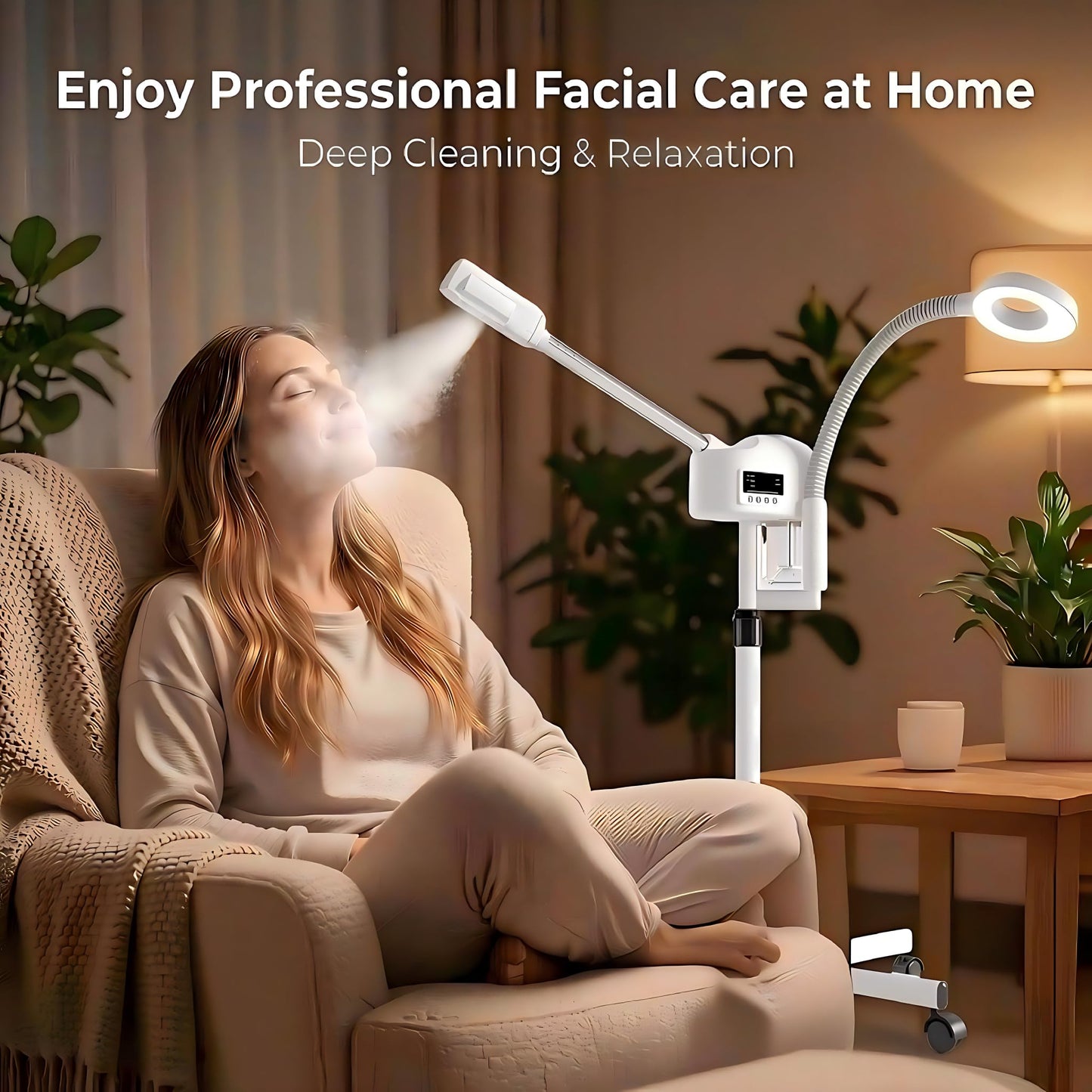 Facial Steamer Professional, Facial Steamer with Magnifying Lamp for Esthetician, 2 in 1 Ozone Steamer for Face, Face Steamer for Facial Deep Cleaning, White.