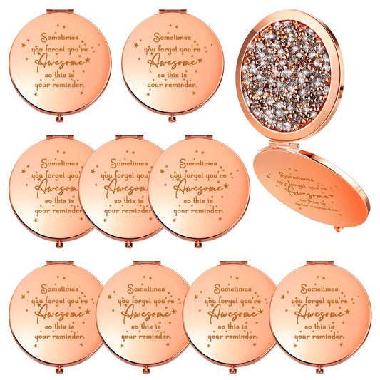 Roowest 10 Pcs Compact Mirror Gifts for Women Sometimes You Forget Your Awesome Bulk Appreciation Party Favors for Employee Coworker Friends Birthday Spa Christmas Inspirational Stuffers (Rose Gold)
