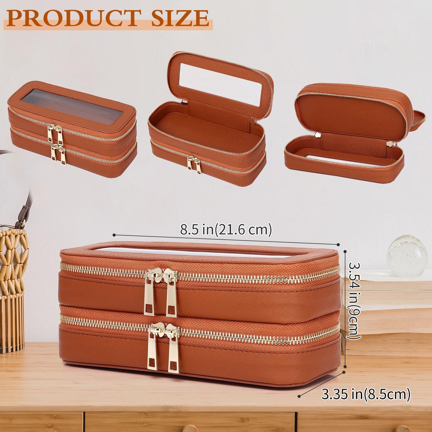 LOFOWN Double Layer Makeup Bag Makeup Brush Case Waterproof Travel Cosmetic & Toiletry Bag Purse Organizer and Car Essentials for Women (Brown, 2-Layer SLIM)