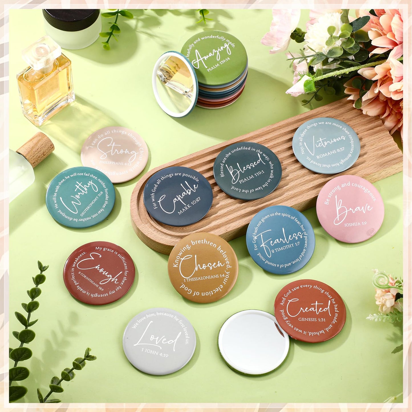 Geelin Mini Christian Gifts Mirror for Women Bulk Inspirational Bible Verse Scripture Portable Mirrors Small Church Gifts for Mother Women History Month VBS Party Favor(48 Pcs,Morandi)