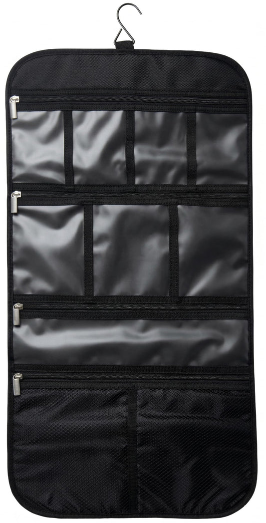 Freegrace Premium Hanging Toiletry Bag for Travel - Cosmetic, Jewelry, Toiletry, Makeup & Accessory Storage Organizer Bag, Large Size for Women & Men (Black)