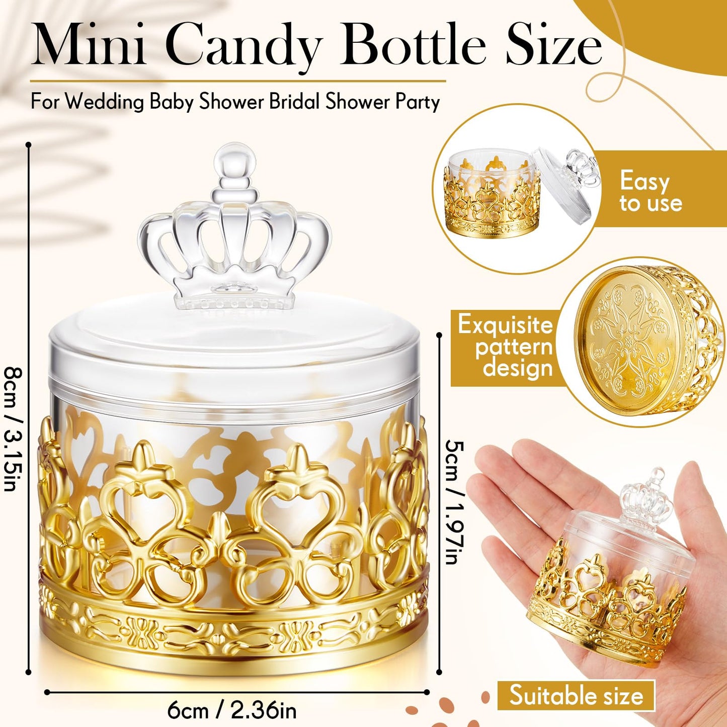 Cunhill 18 Pcs Mini Candy Bottles Mini Plastic Jars with Lids Small Champagne Bottles Storage Candy Favor Containers for Wedding Baby Shower Bridal Shower Party Favors Thank You Gifts (Gold)