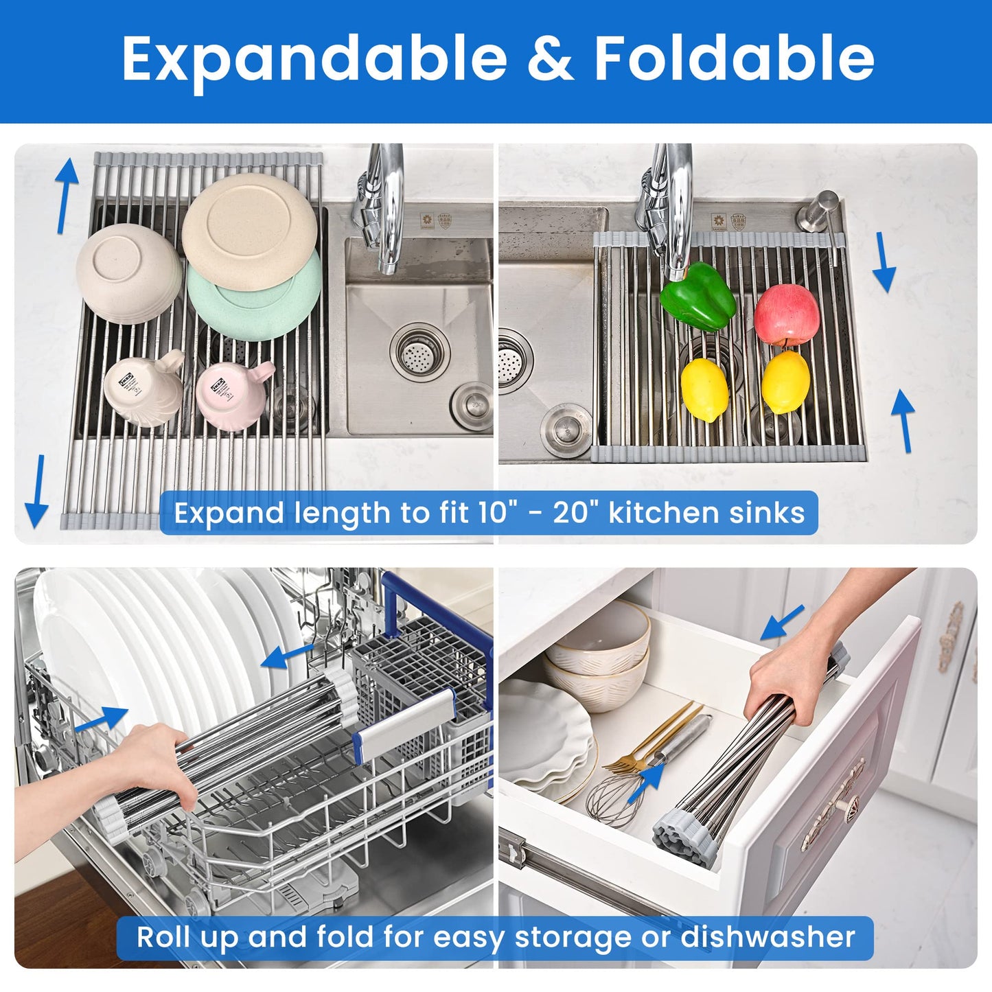 romise 304 Stainless Steel Roll Up Dish Drying Rack