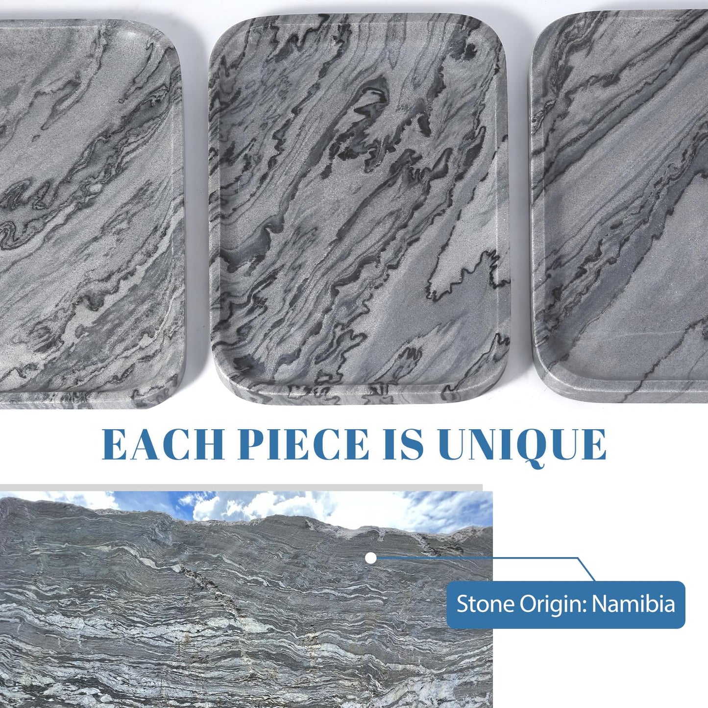 Koville Marble Tray, 12"x8" Natural Marble Vanity Tray for Countertop Bathroom Kitchen Dresser, Decorative Marble Catchall Trays for Perfume Jewelry(Grey)