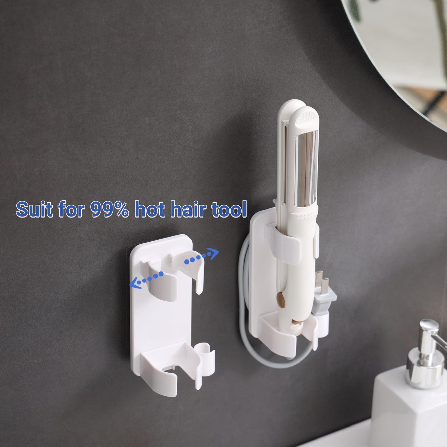 Wall Mounted Curling Iron and Hot Tool Organizer: Hair Dryer, Curler, and Straightener Storage for Bathroom (2 Pack)