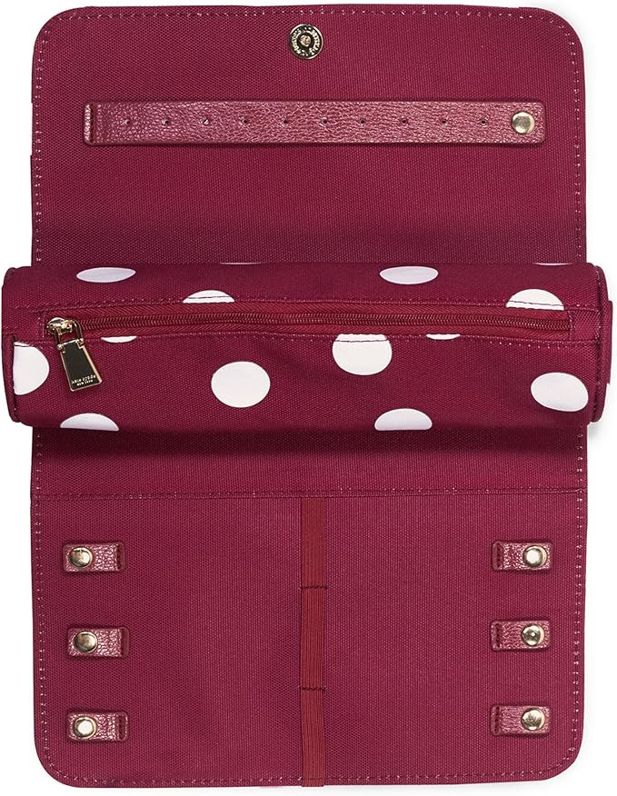 kate spade new york Travel Jewelry Case Organizer, Fabric Jewelry Box for Women, Cute Jewelry Organizer Holds Necklaces, Rings, Bracelets, Small Jewelry Roll (Julie Dot)