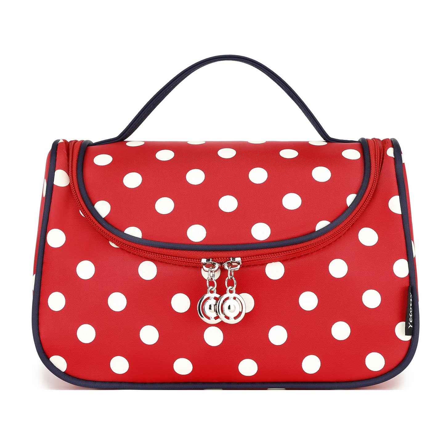 Yeiotsy Travel Cosmetic Bag for Women – Polka Dot Makeup Bag Organizer & Hanging Toiletry Bag (Classic Red)