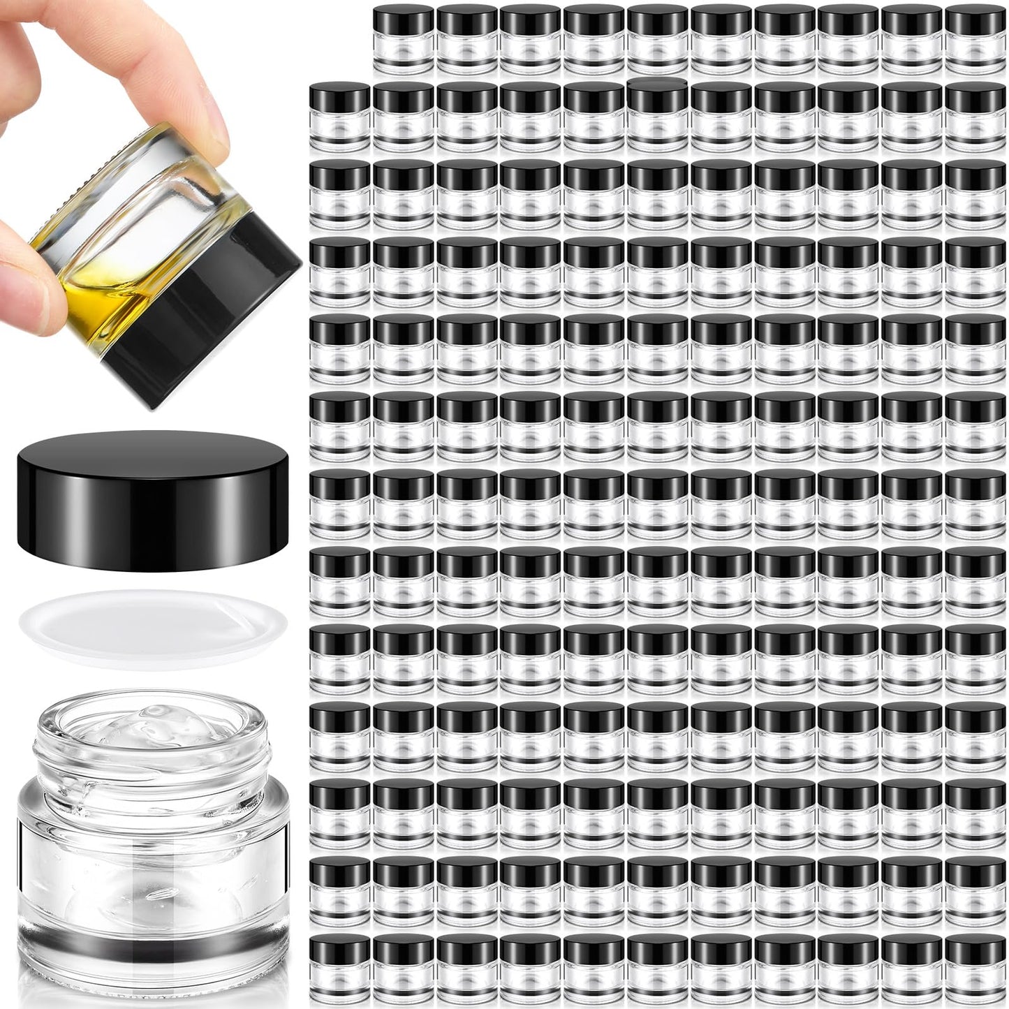 Norme 140 Pack 10 ml Glass Cosmetic Jars with Lids, Bulk Empty Refillable Sample Jars for Lip Balm, Cream, Lotion, Travel Jar for Creams, Inner Liner, Wide Mouth(Clear,Plastic)