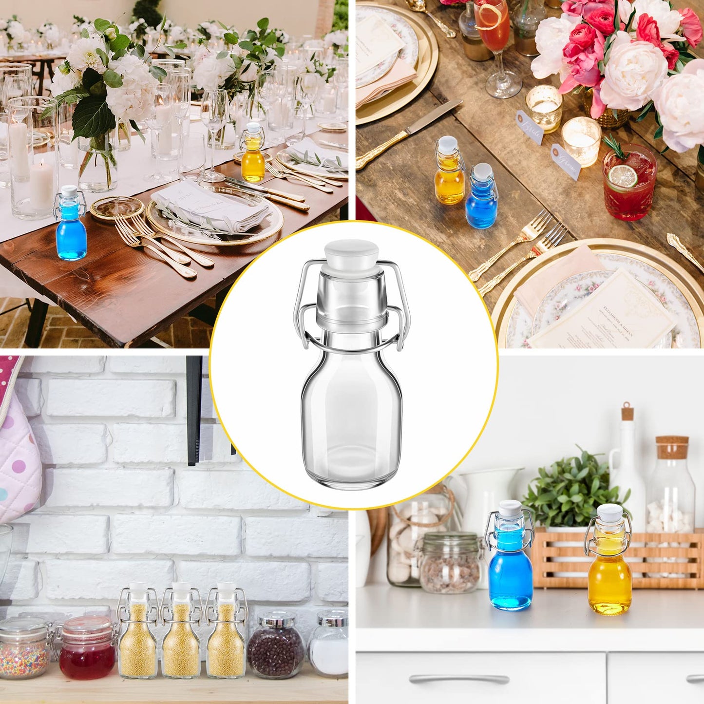 Tessco 24 Pcs Mini Swing Top Glass Bottles with Stoppers Small Flip Top Bottles with Airtight Lids for Crafts Decoration Wedding Themed Party Favors(2 oz,Transparent)