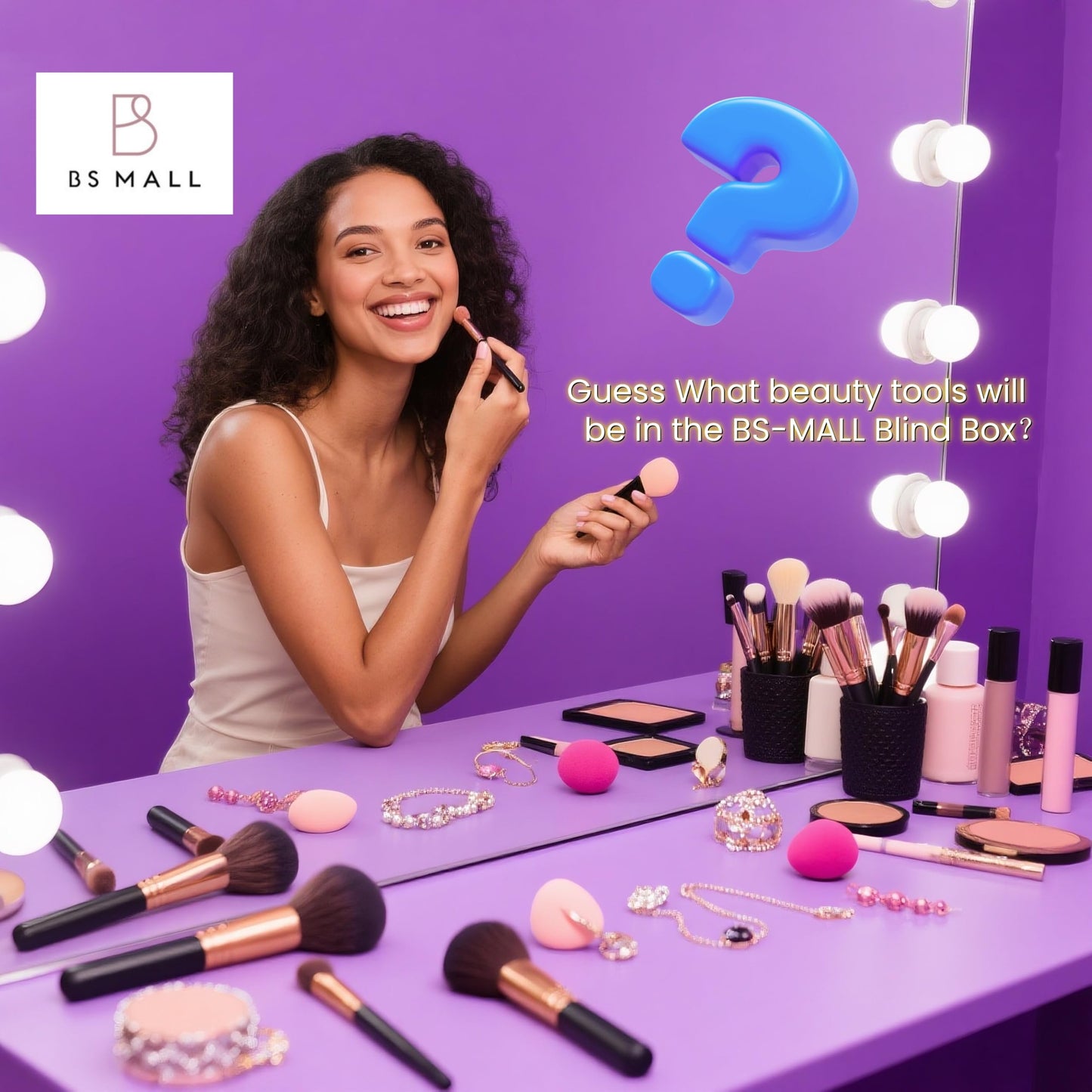 BS-MALL Makeup Brushes & Beauty Tools Assortment Box – Curated Collection of Makeup Brushes, Makeup Bag, Makeup Sponge, Hair Ties & More Professional Beauty Tools for Daily Use & Travel (M)