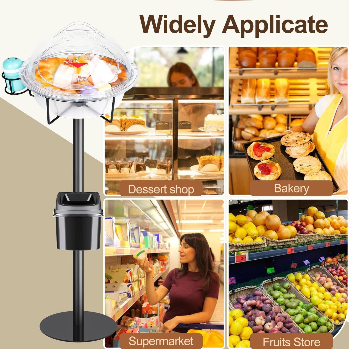 CHENNTAI Black Metal Food Sample Display Stand, Food Tasting Station with Toothpick Holder and Rubbish Bin for Supermarkets, Bakeries and Other Food Shop