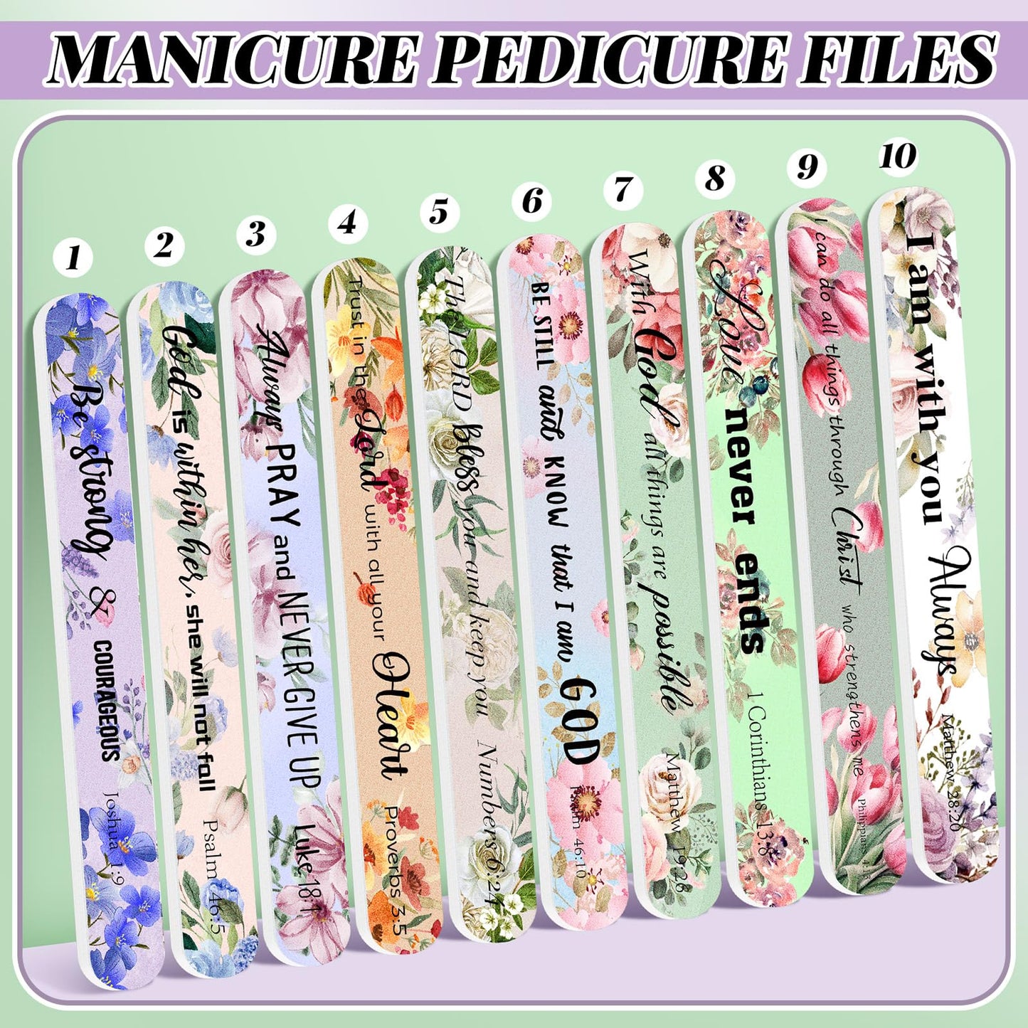 Lanties 50 Pack Christian Gifts Bulk for Women Scripture Nail Files Christian Party Favors Bible Verse Emery Boards Religious Gifts for Teacher Mothers Employee Staff Coworkers Office Supplies