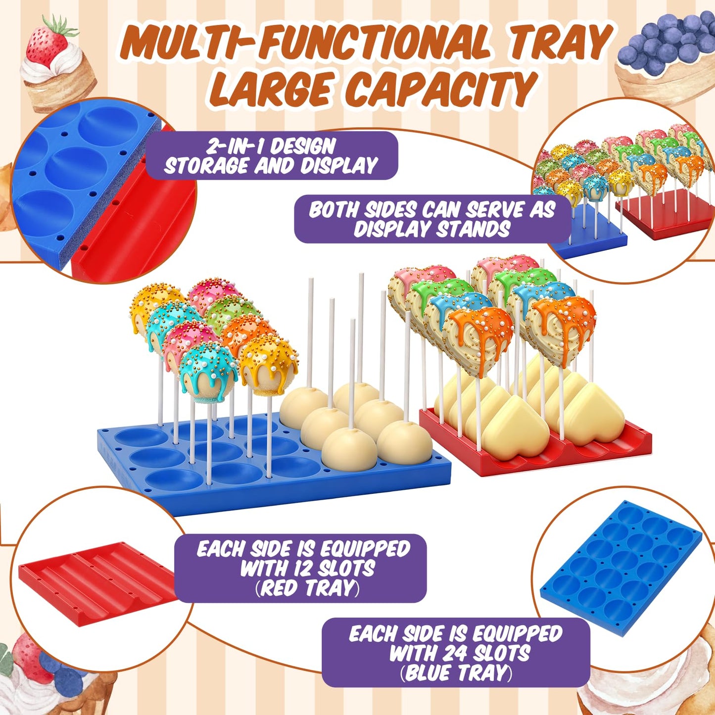 Yiyiring 2 Pack Round and Heart Cake Pop Mold Press Set with Display Stand-capable Tray, Circle Cake Pop Cutter and Pusher, Baking Tools Accessories for Home Baking, Parties, Wedding Desserts