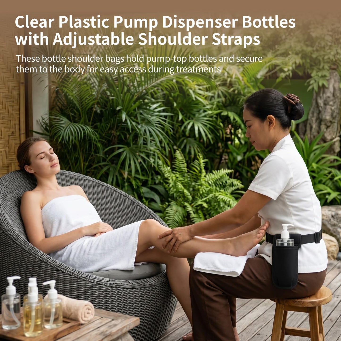 3 Pack Clear Plastic Pump Dispenser Bottles with Adjustable Shoulder Straps, Portable 8.45 fl oz Cosmetic Organizer for Salon, Spa, Travel with Detachable Lids