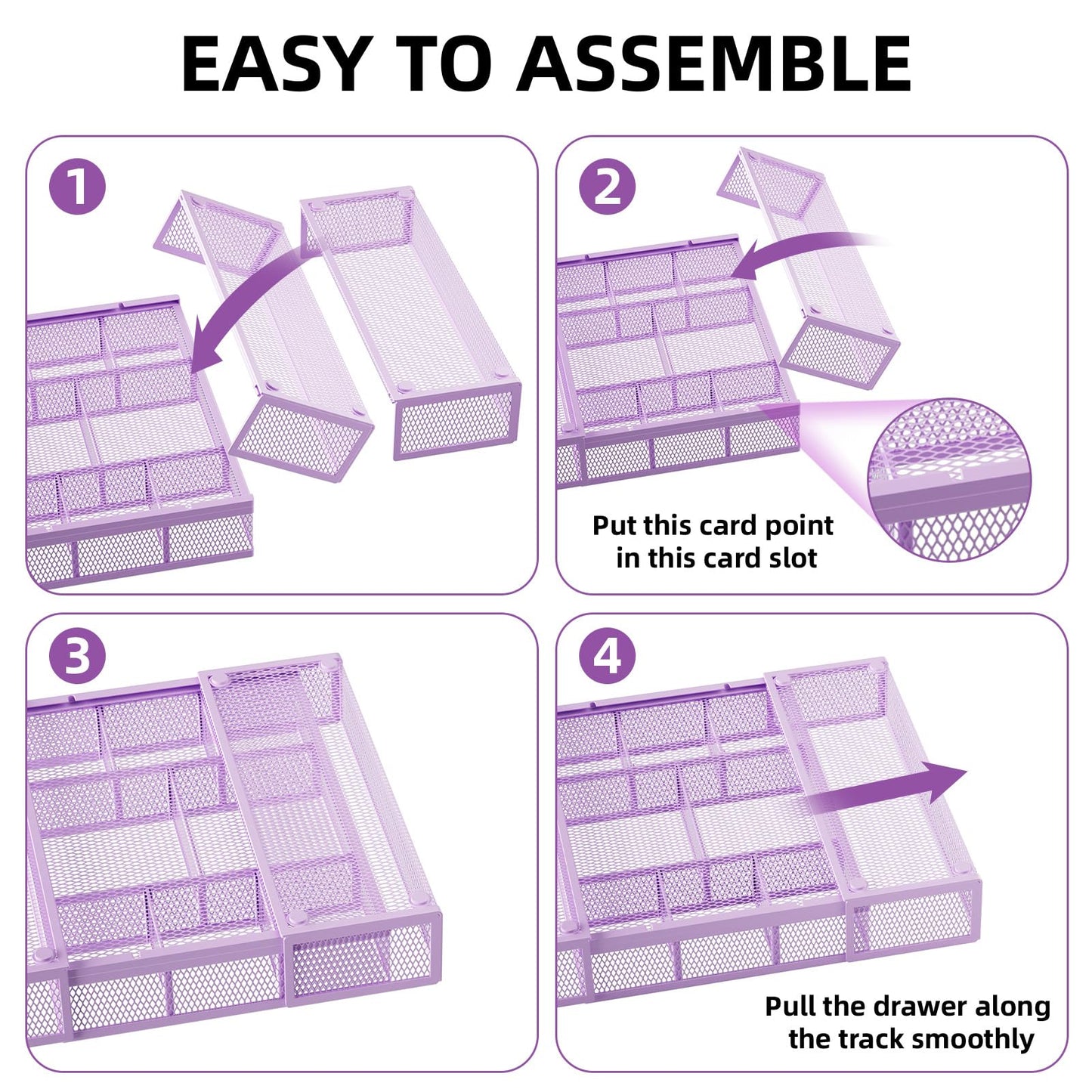 Marbrasse Expandable Desk Drawer Organizer, Mesh Drawer Organizer Tray with 10 Adjustable Compartments, Desk Organizers and Accessories for Office Supplies, Makeup & Vanity (Expandable-Purple)