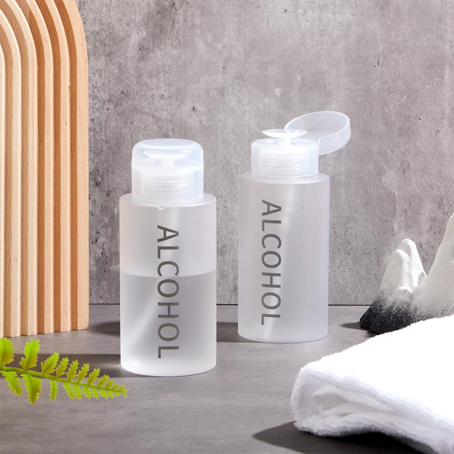 Layhit 3 Pcs 10 oz Alcohol Pump Dispenser Bottles Alcohol Push Down Liquid Dispenser Empty Pumping Bottle Refillable Cosmetic Container for Personal, Salon, Nail Care (Clear Cap + Frosted Bottle)
