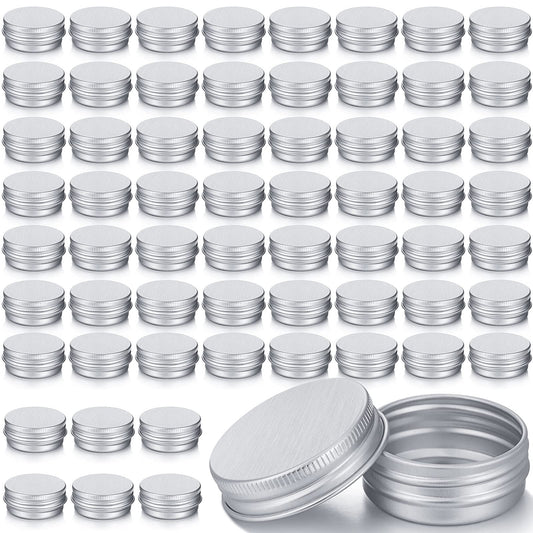Patelai 64 Pieces Lip Balm Tin Containers Screw Top Round Tin Cans Aluminum Jar with Screw Lid, Empty Bottle Travel Cosmetic Sample Container for DIY(0.5 oz,Silver)
