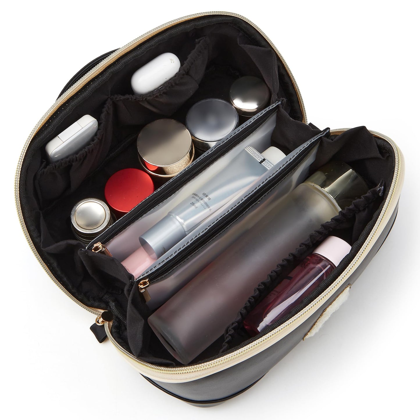YTL Travel Makeup Bag, Large Capacity Cosmetic Bag for Women, Waterproof PU Leather, Flat Open Portable Toiletry Bag for Skincare, Brushes & Travel Essentials