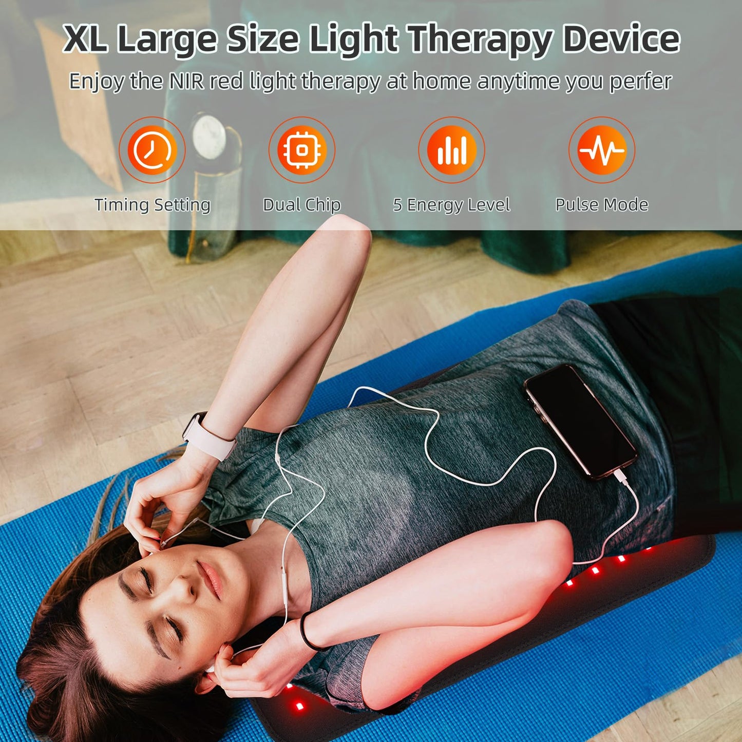bonodave Red Light Therapy for Body, 19.8" x 12" Infrared Light Therapy Pad XL Large Red Infrared Heating Therapy Wrap Pad Belt for Back Shoulder Leg Relief Home Office Use, Ideal Gift