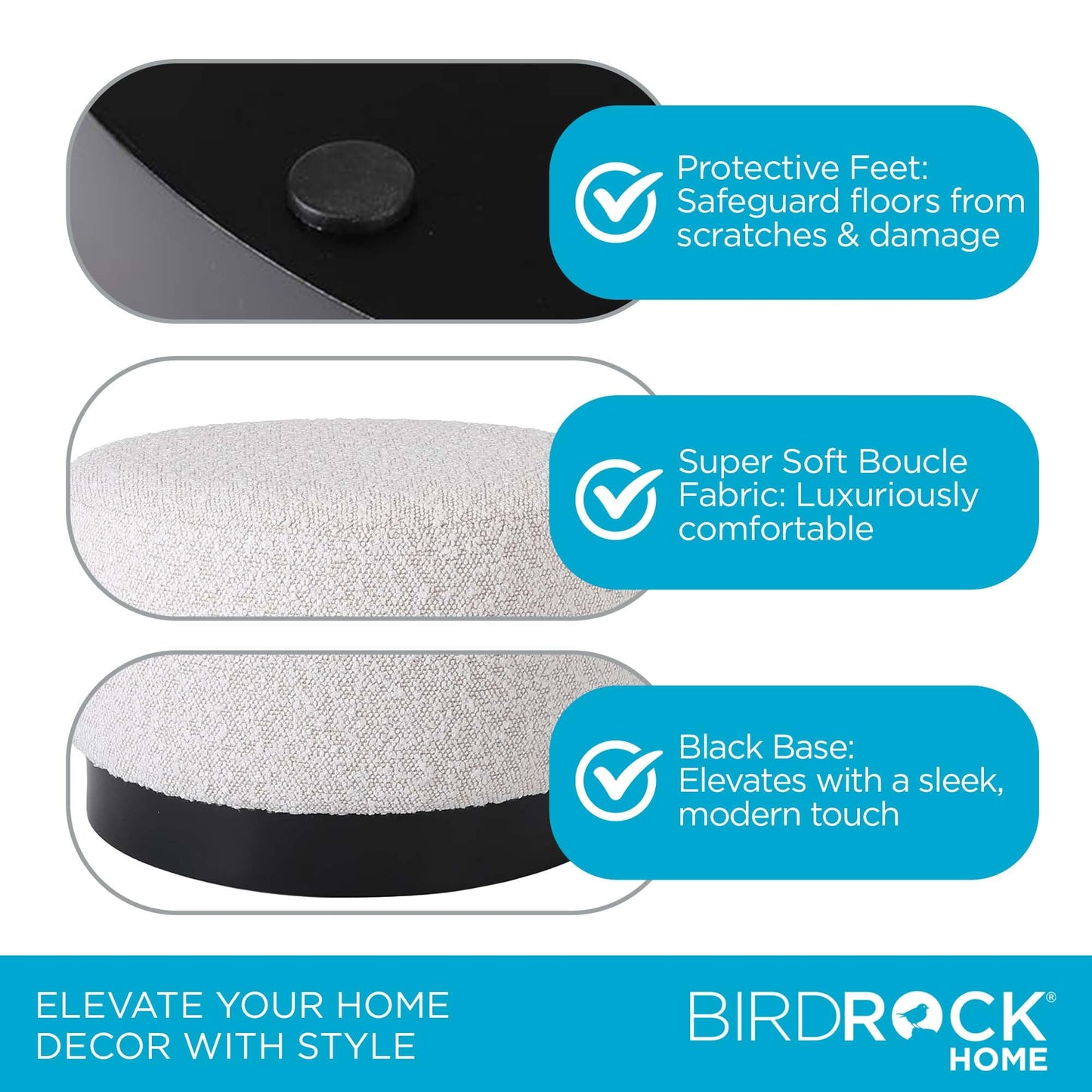 BIRDROCK HOME Round Boucle Ottoman Foot Stool | Soft Compact Padded Vanity Stool | Great for The Living Room, Bedroom and Kids Room | Small Furniture