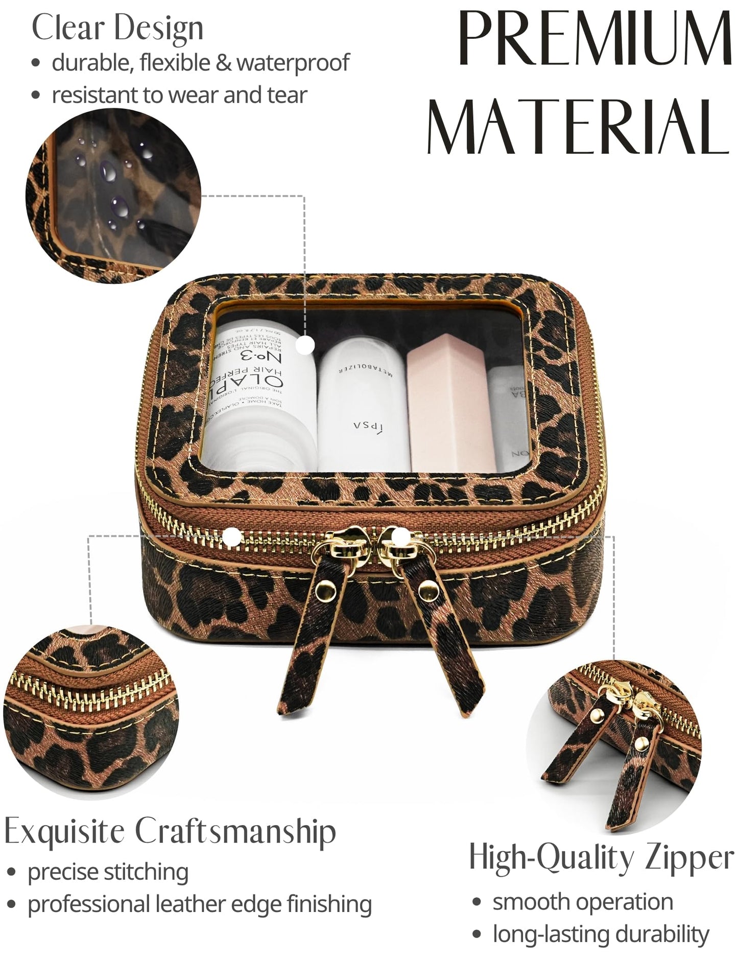Small Makeup Bag Clear Mini Pouch Cosmetic Case Travel Leopard Make Up Bag for Purse Accessories Cheetah Print Travel Clear Case for Car Essentials Women Cute Leather Little Cosmetic Pouch with Zipper