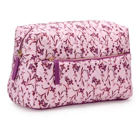 Amazon Essentials Women's Quilted Travel Makeup Bag with Mesh Compartments, Pink Floral, One Size