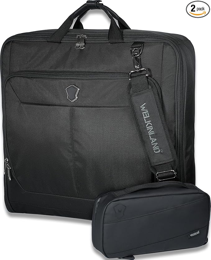 WELKINLAND 3-Suits Garment Bag for Travel with Toiletry Bag, 30L-Large Suit Carry On Garments Bag for Travels, 15-Pockets Suits Holder Travel Bags, Wrinkle-Free Suit and Dress Garment Bag for Travels