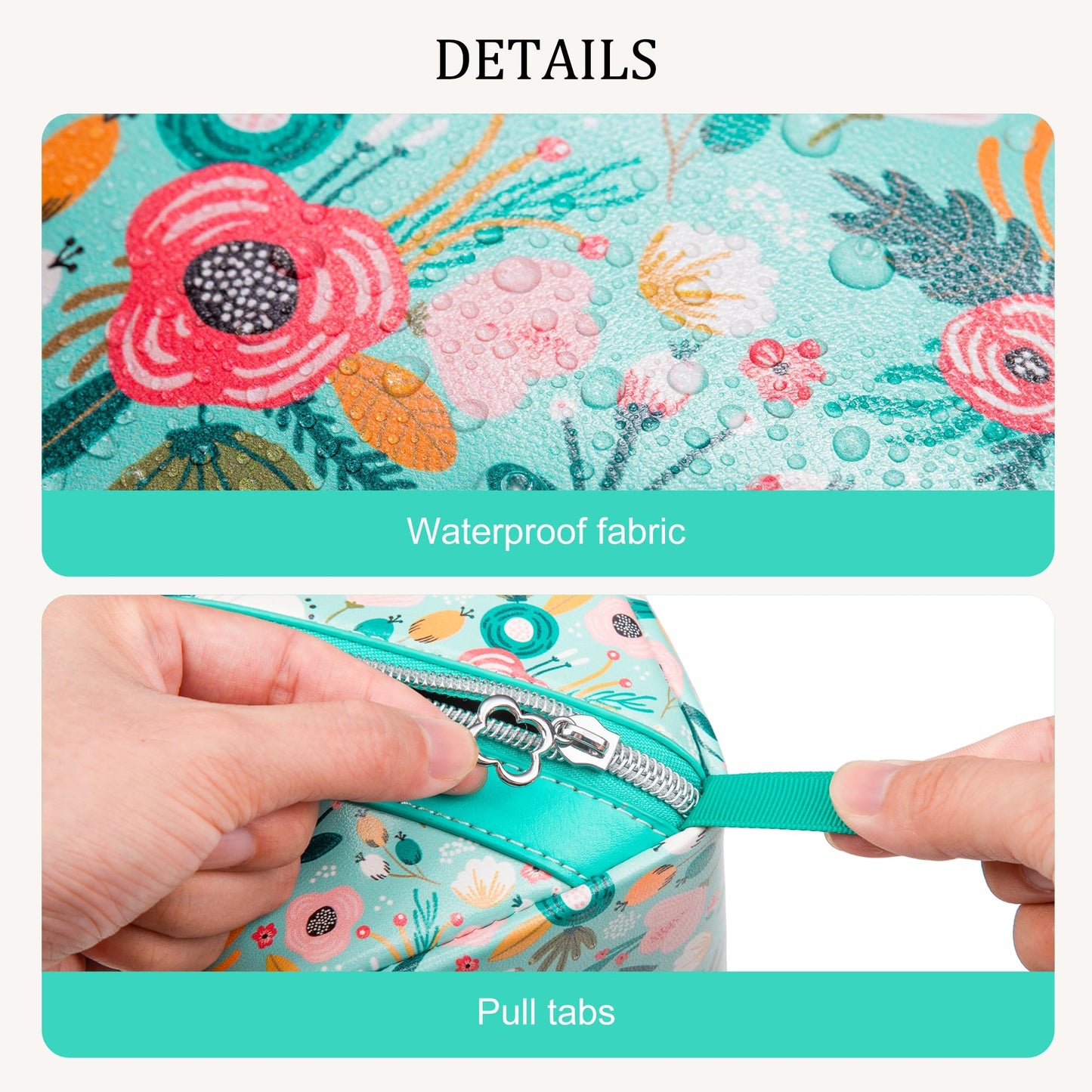 Mrsdry Travel Makeup Bag，Large-capacity waterproof cosmetic bag，Travel bags and toiletries bags for women，PU leather material，Multi-zone and large opening design (Floret)