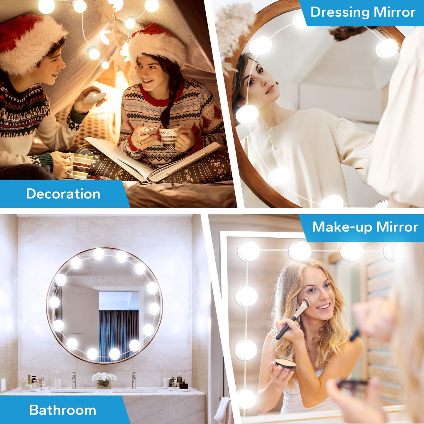LED Vanity Lights For Mirror with 14 Dimmable Bulbs, Vanity Lights Stick on, 3000K 4000K 6500K & 10 Level Brightness Adjustable, USB Cable, Hollywood Mirror Lights for Makeup Dressing Room Bathroom