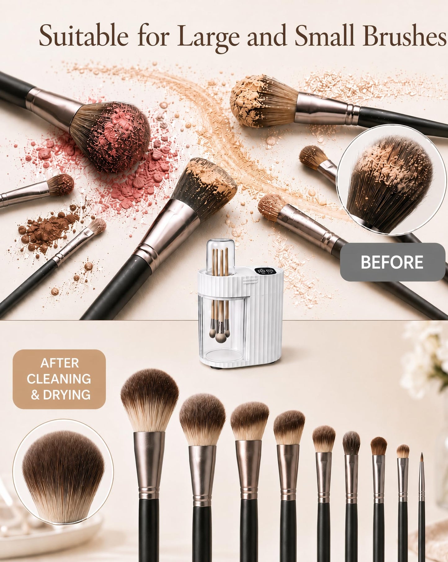 ALAFLY 3 IN 1 Electric Makeup Brush Cleaner & Dryer, Automatic USB Deep Cleaning Machine, Portable Quick Clean & Dry [No Need to Remove Makeup Brushes], Fits Most Brush Sizes