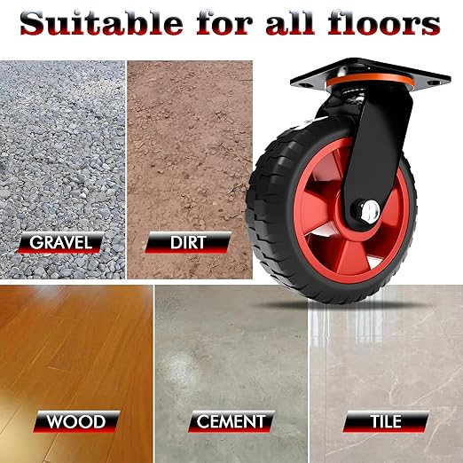 6 Inch Heavy Duty Industrial Casters, Set of 2,400 LBS Capacity per Caster,Swivel Solid Rubber Wheels for Utility Cart, Dolly, Workbench & Outdoor(no Brake)