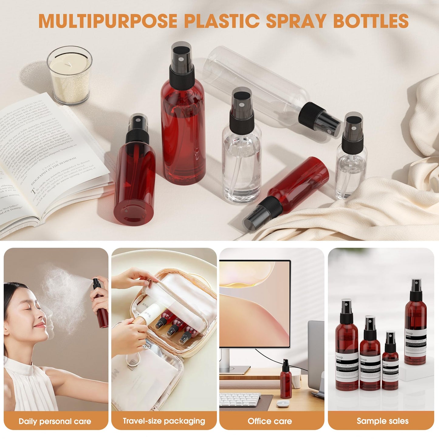 EVANCENT 50Pack 4oz Spray Bottles Plastic, 120ml Small Spray Bottle Bulk Black Fine Mist Sprayer, Portable Empty Refillable Containers Cosmetic Bottles for Plants, Cleaning, Misting & Skin Care-Red