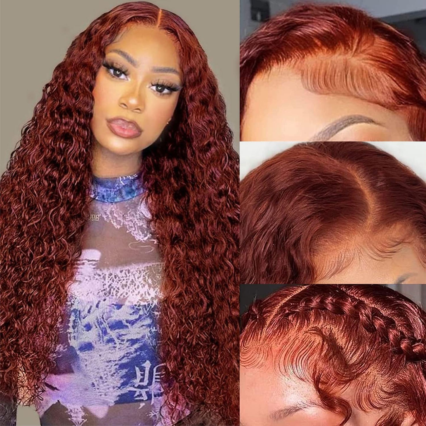 Aveiyce Reddish Brown Deep Wave Lace Front Wigs Human Hair 33b Color 13x4 HD Lace Frontal Wig for Women 180% Density Glueless Copper Red Curly Wig Pre Plucked 26 Inch