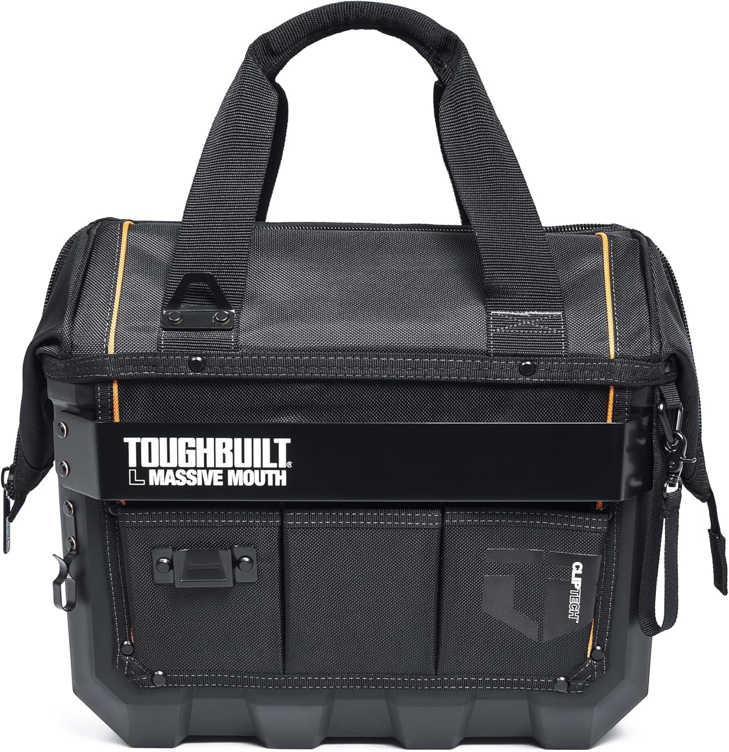 ToughBuilt ClipTech Series – 16" Massive Mouth Tool Bag, Heavy-Duty Wide-Mouth Storage Bag Rigid Frame 1680D Ballistic Fabric, Reinforced Handles Waterproof Base (TBL-CT-62-16A)