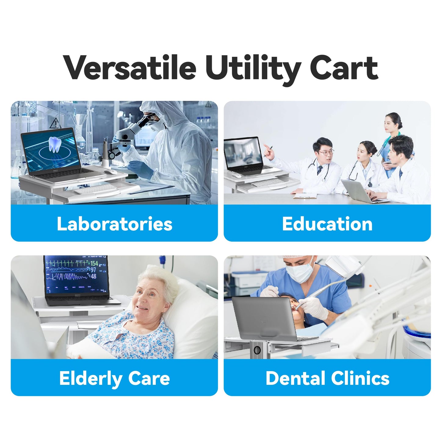 Yedaeop Medical Trolley Cart with Oral Scanner Holder, 30kg Load Laptop Tray Mobile Workstation on Wheels with a Drawer for Hospital Dental Clinics Beauty Salons