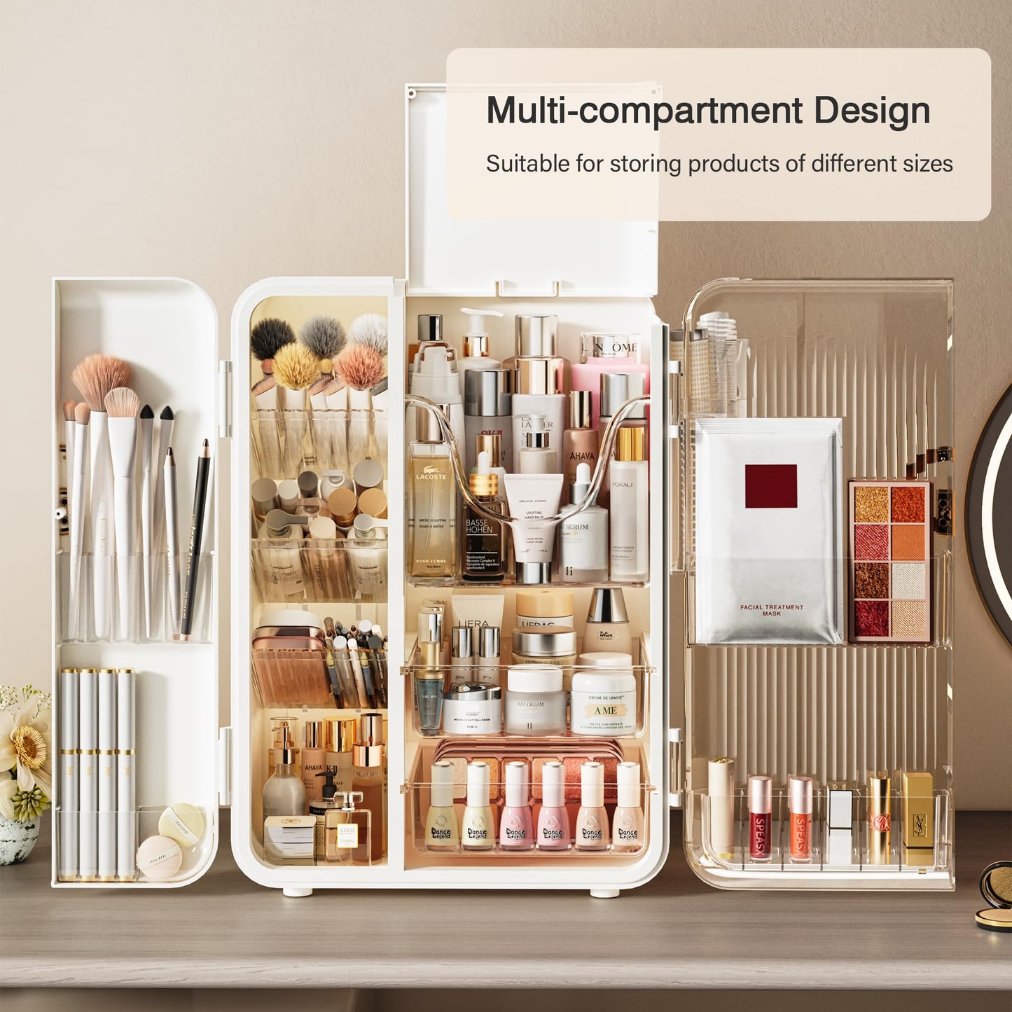 SEE SPRING Makeup Organizer for Vanity, Large Capacity Skincare Organizers and Storage with Drawers, Dustproof Cosmetic Display Case for Bathroom Countertop, Trendy Teen Girl Gifts, White