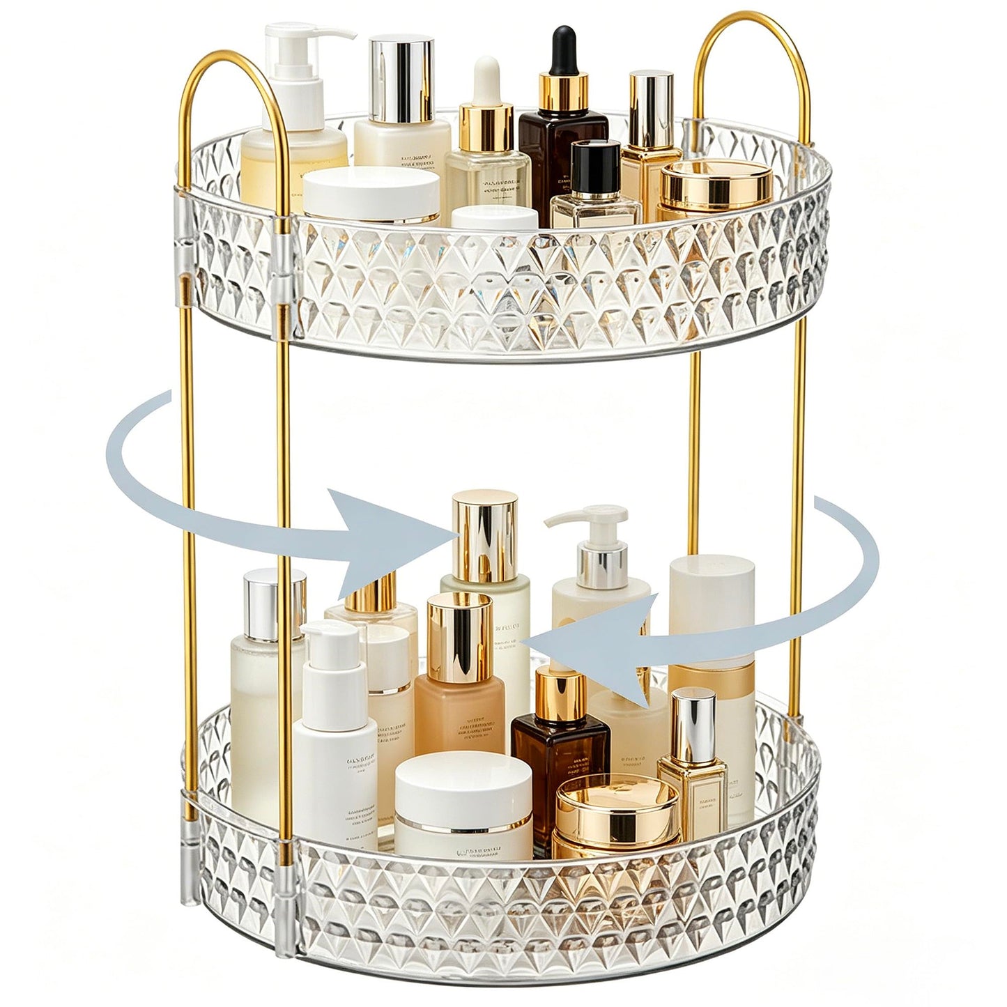 360° Rotating Acrylic Makeup Organizer, 2-Tier Large Capacity Cosmetic Storage Rack for Bathroom Countertop & Vanity, for Skincare, Perfume & Beauty Essentials