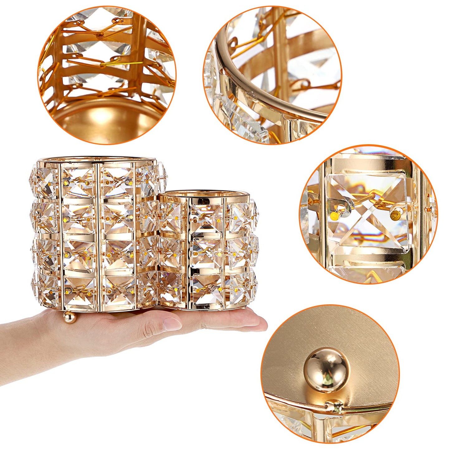 Hipiwe Makeup Brush Holder Gold Bling Crystal Makeup Brush Organizer Round Remote Control Holder Cosmetic Brush Tools Comb Pen Pencil Storage Pot Cup for Vanity, Office, Home Decor, 2-Slot