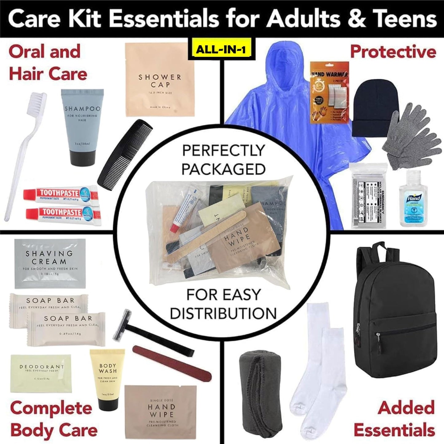 Individually Wrapped Personal Travel Hygiene Kits for Homeless, 24 Piece Set Backpack Camping Hygiene Kit Essentials