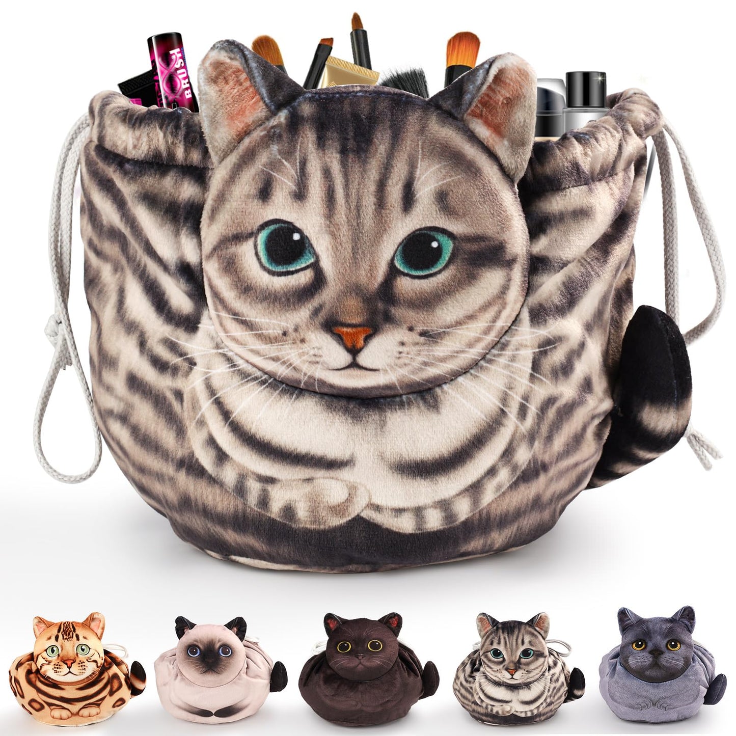 Openhahaha Openhaha Drawstring Travel Organizer, Cosmetic Pouch - Cat Gift, Lay Flat Makeup Bag Gifts for Cat Lovers