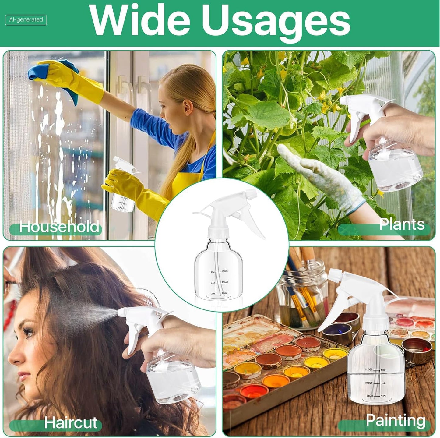 Worldity 24 Pcs Empty Plastic Mini Spray Bottles 8oz, Adjustable Nozzle, Refillable for Hair, Plant, Kitchen, Bath, White