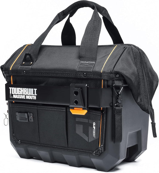 ToughBuilt ClipTech Series – 16" Massive Mouth Tool Bag, Heavy-Duty Wide-Mouth Storage Bag Rigid Frame 1680D Ballistic Fabric, Reinforced Handles Waterproof Base (TBL-CT-62-16A)
