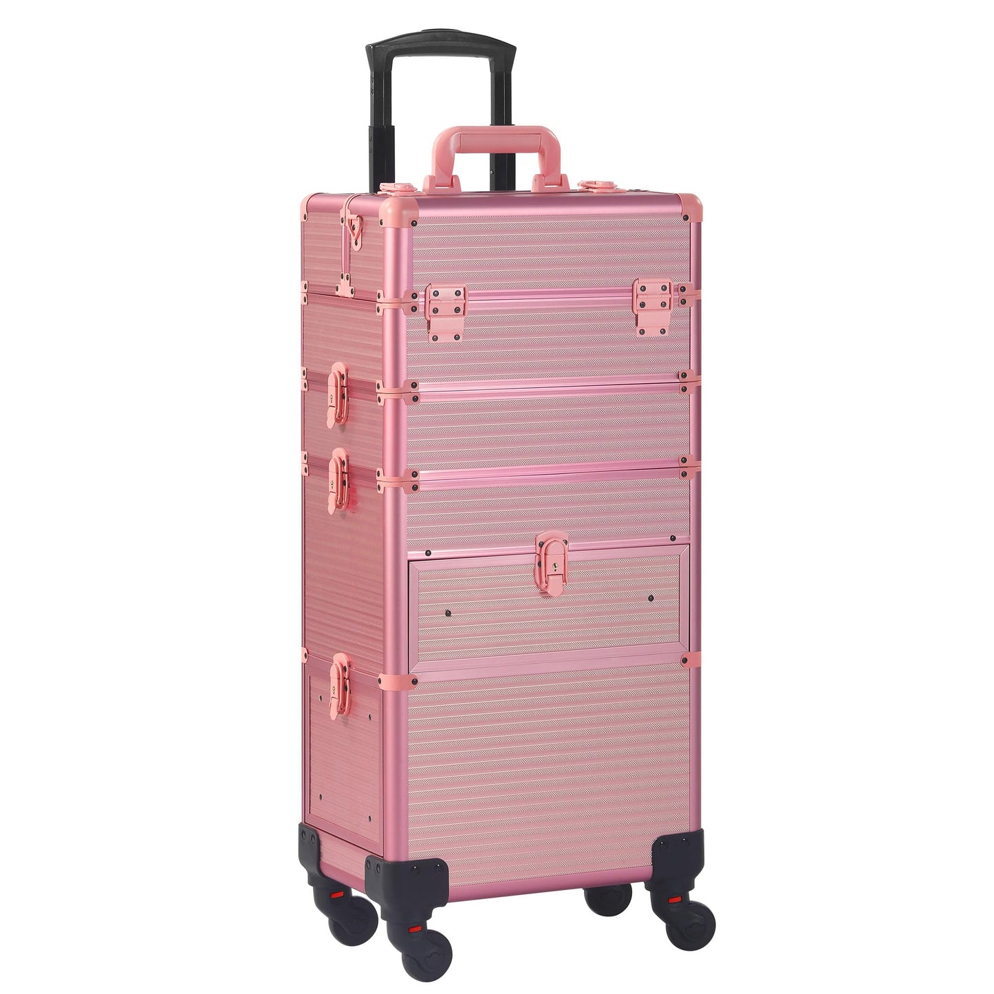 Somduy Rolling Makeup Case with Drawer, Makeup Train Case, 4 in 1Cosmetology Case on Wheels, Christmas Gift, Large Makeup Case Organizers, Profesional Cosmetic Case for Salon Barber, Light pink