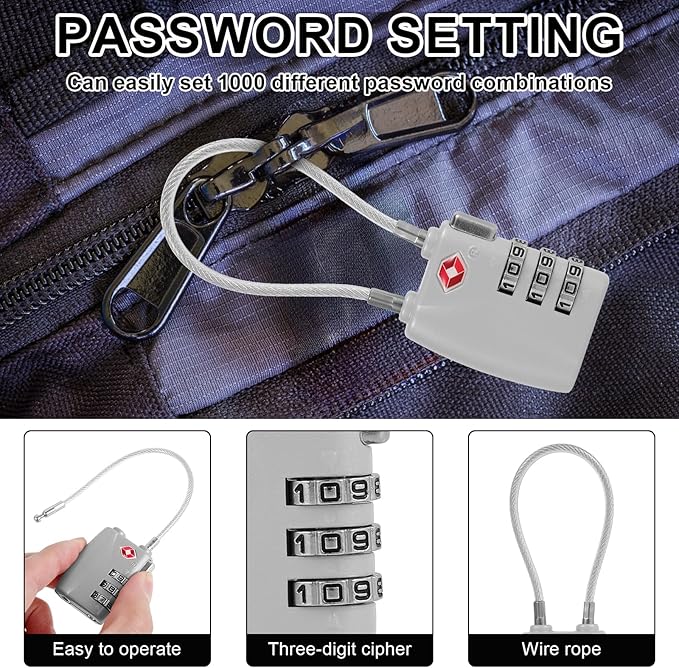 1Pcs Luggage Locks 3 Digit Travel Combination Locks Portable Small Combination Padlocks Zinc Alloy Suitcase Locks for Travel Bag Suitcase Lockers Backpack,Silver