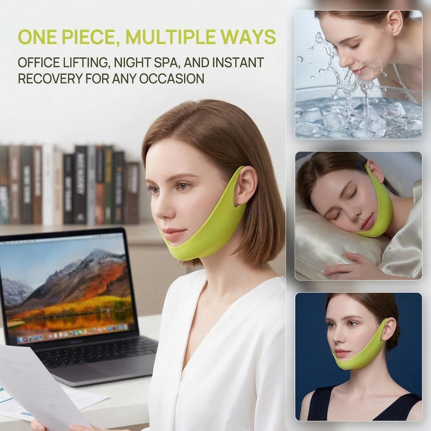 Cactus Cooling Face Lift Band, V-Lift Tightening Neck Mask, Instant Jawline Definition, Anti-Aging Chin Strap, Invisible Face Lift Tape, Overnight Neck Firming,Gift Set for Women (1)
