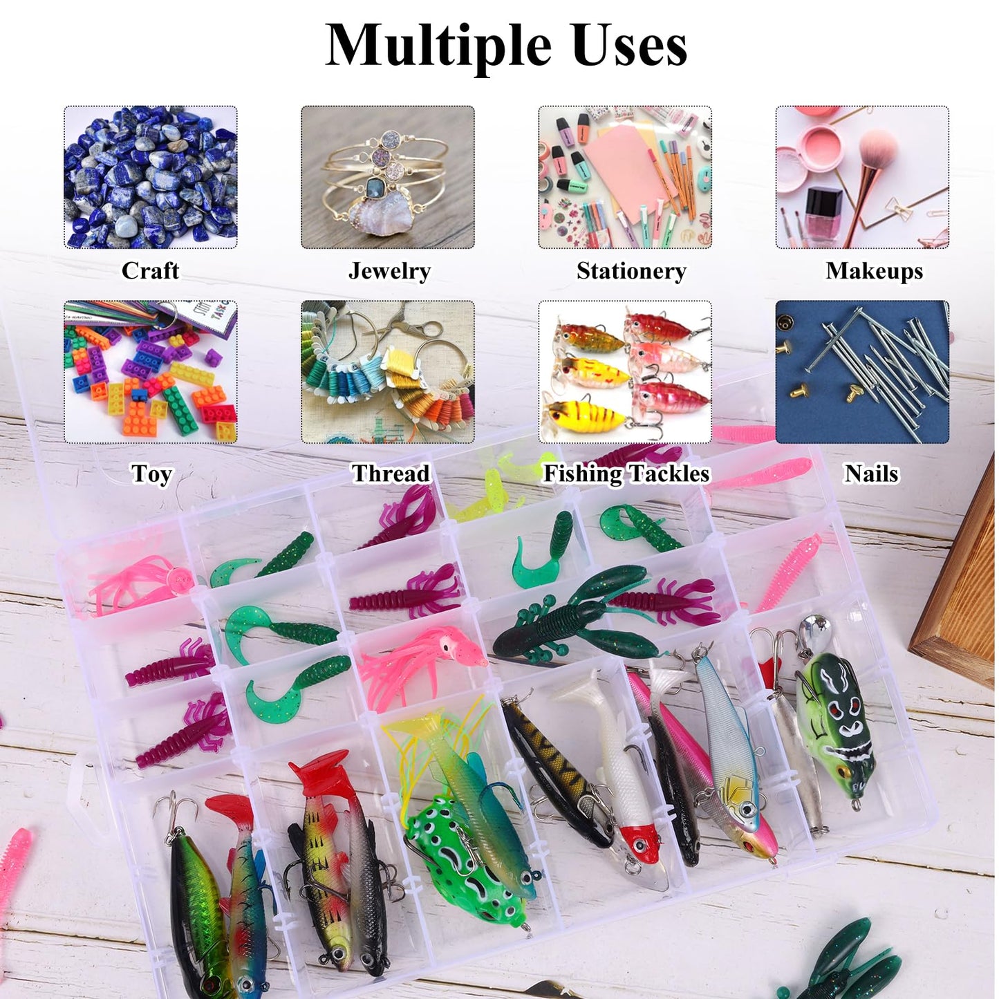 OUTUXED 4 Pack 36 Grids Plastic Bead Organizer Box with Dividers, Clear Craft Tackle Box Parts Storage Containers with Compartments for Jewelry Fishing Tackle Art DIY with 5 Sheets Label Stickers