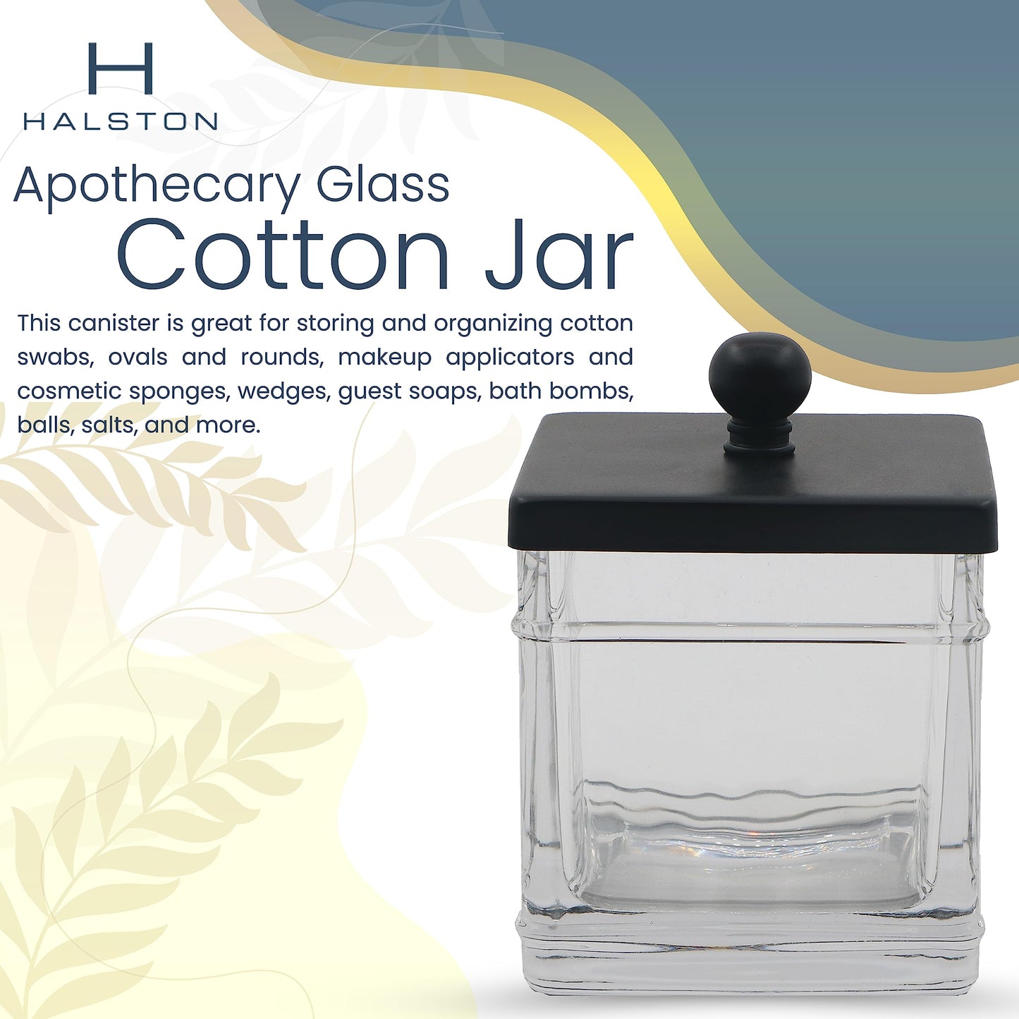Indecor Home Clear Transparent Hotel Style Apothecary Tempered Glass Canister Jar W/ Matte Black Metal Lid Cover, Classic Countertop Organizer for Cotton balls/pads, Floss Picks, Makeup Storage