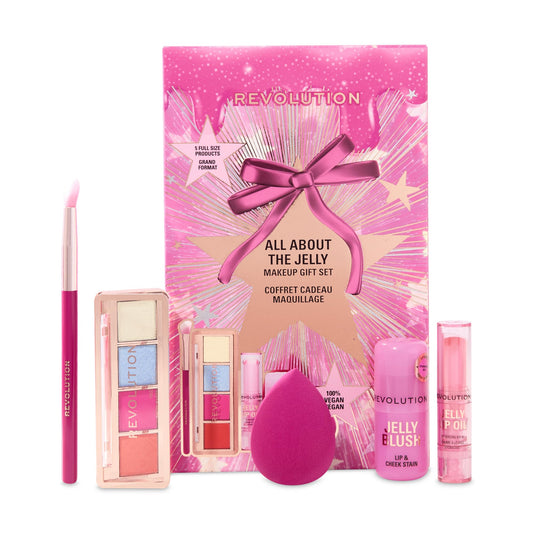 Revolution All About The Jelly Makeup Set, 5-Piece Beauty Gift Set for Eye, Face & Cheek, Includes Blending Sponge & Brush, Vegan & Cruelty-Free