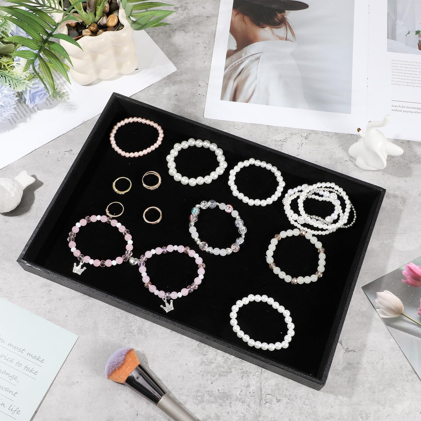 JOUTYFOR 2 Pack Black Velvet Stackable Jewelry Tray Showcase Display Stackable Necklace Bracelet Ring Showcase Display Empty Plate