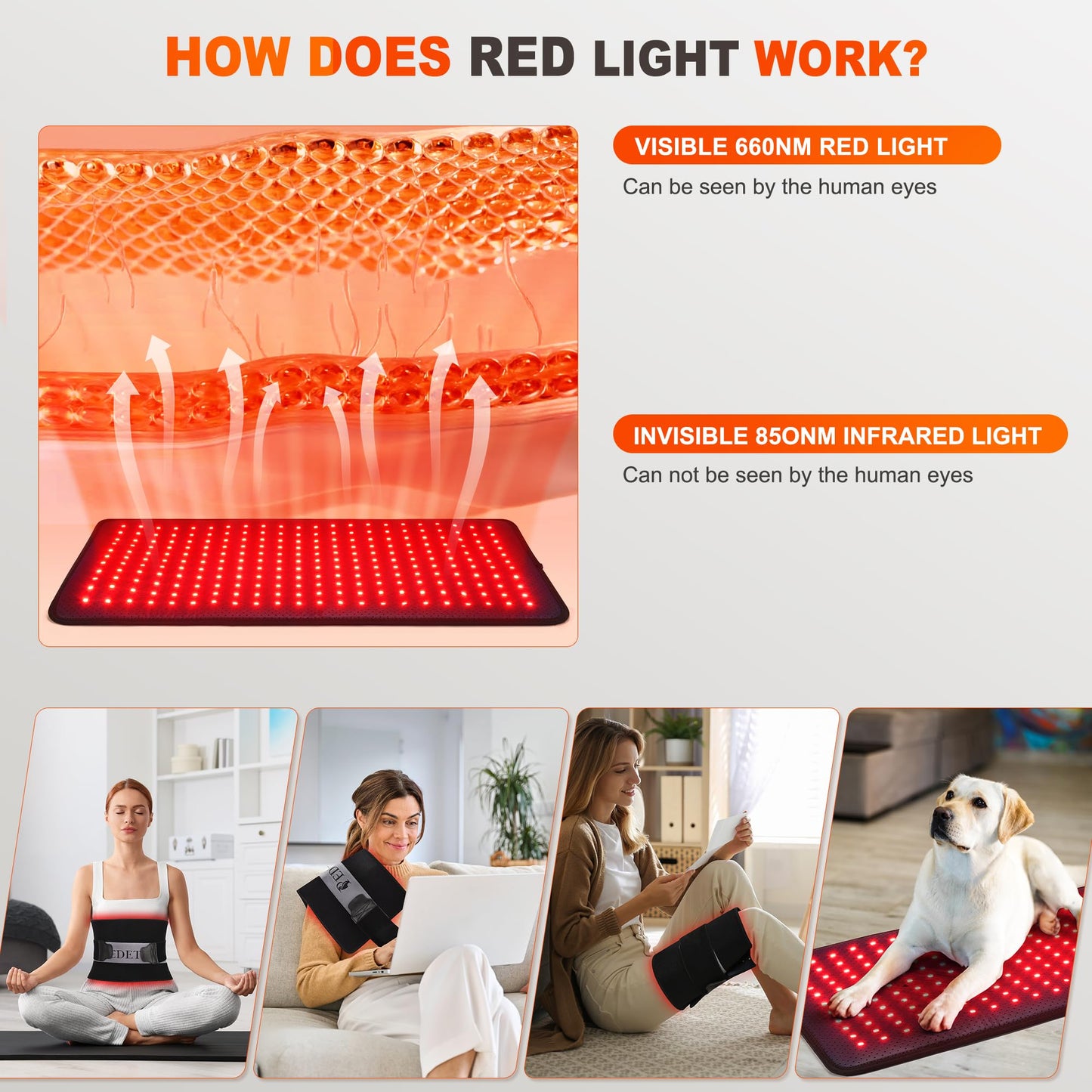 Pedete Red Light Therapy Pad for Body, 24’’×12’’ Large Infrared Light Therapy Panel with Timer Remote Control, 660nm 850nm Home Office Daily Use on Back Shoulder Knee Leg & Pets (with Elastic Strap)